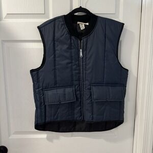 Vintage Hollofil 808 Quilted Hunting Vest Mens XL Navy Blue Cargo Pockets Zip Up